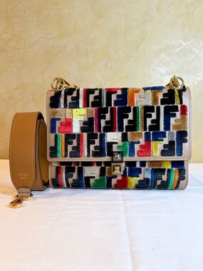 Fendi Liberty Velvet FF Multicolor  Kan I Shoulder Bag